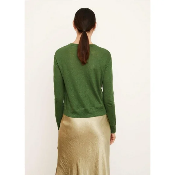 Vince • 100% Linen Long Sleeve Slub Pullover Shirt in Olive Drab Green Sz M - Picture 3 of 12